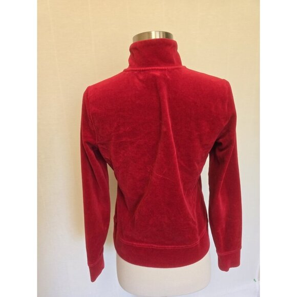Lauren Ralph Lauren Womens Velour Jacket Size Petite Small Red Zip - Picture 3 of 6